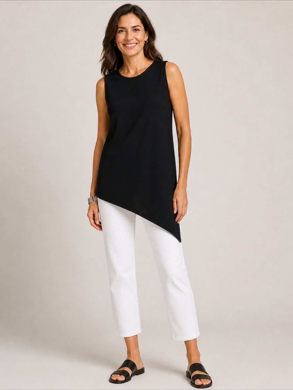 ❤️ EILEEN FISHER ASYMMETRIC HEM JERSEY TUNIC TANK TOP, BLACK, XS